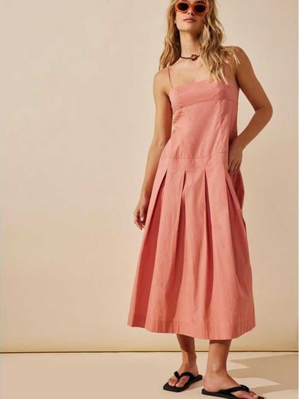Free People Coral Pink Square-Neck Maxi Dress - Picture 3 of 4